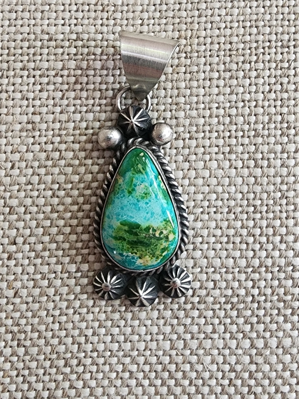 Sterling Silver Teardrop Sororan Turquoise Pendant - Navajo Made